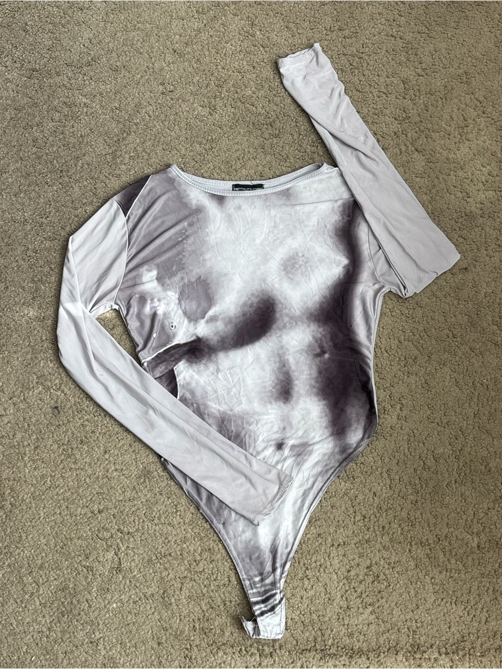 PrettyLittleThing Light Gray Sheer Long-Sleeve Bodysuit for Women